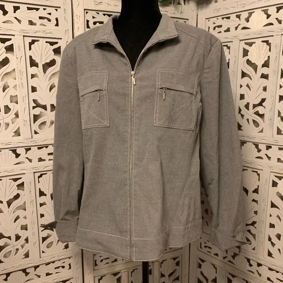 EVAN PICONE REALLY NICE GREY STRETCHY LIGHTWEIGHT LONG SLEEVE ZIP UP JACKET - Picture 5 of 9